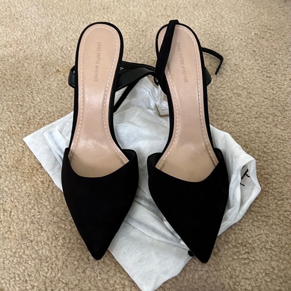 Saks fifth avenue pointed suede clear blocked heels - Picture 2 of 5
